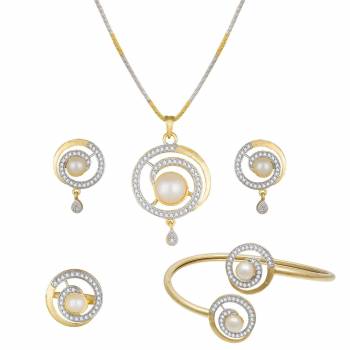 Grab This Pretty Elegant And Delicate Patterned Pendant Set Which Comes With A Pair Of Earrings, Ring And A Bracelet. This Pretty Set Is Light In Weight And Easy To Carry All Day Long. Also It Can Be Paired With Any Colored Attire. Buy Now.