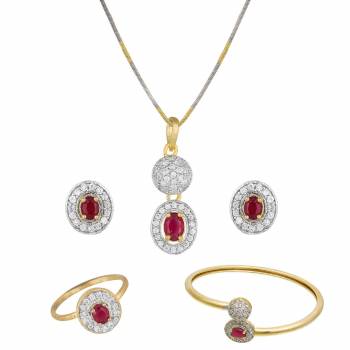 Grab This Pretty Elegant And Delicate Patterned Pendant Set Which Comes With A Pair Of Earrings, Ring And A Bracelet. This Pretty Set Is Light In Weight And Easy To Carry All Day Long. Also It Can Be Paired With Any Colored Attire. Buy Now.