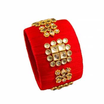 Grab This Beautiful Heavy Kada Type Bangle Which Is Wore Single In Hand. And It Does Not Need Any Other Bangle To Be Paired With. You Can Pair It Up With Any Same Or Contrasting Colored Ethnic Attire. 