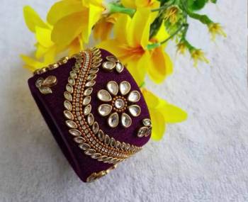 Grab This Beautiful Heavy Kada Type Bangle Which Is Wore Single In Hand. And It Does Not Need Any Other Bangle To Be Paired With. You Can Pair It Up With Any Same Or Contrasting Colored Ethnic Attire. 