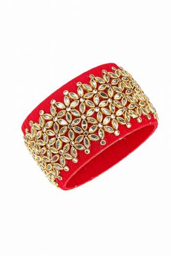 Grab This Beautiful Heavy Kada Type Bangle Which Is Wore Single In Hand. And It Does Not Need Any Other Bangle To Be Paired With. You Can Pair It Up With Any Same Or Contrasting Colored Ethnic Attire. 