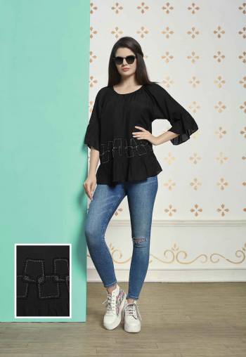 Black Is Always Every Lady's Favourite Color. Grab This Reaymade Designer Top In Black Color Fabricated On Muslin Cotton. This Top Is Light Weight And Can Be Paired With Any Colored Denim.