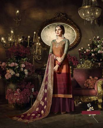 New Color Pallete Is Here With This Designer Straight Suit In Maroon And Orange Color Paired With Maroon Colored Bottom And Dupatta. Its Top Is Fabricated On Satin Georgette Paired With Santoon Bottom And Banarasi Art Silk Dupatta. All Its Fabrics Ensures Superb Comfort All Day Long. 