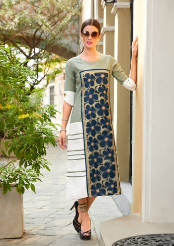 Pretty Elegant Looking Readymade Kurti Is Here In Light Green And White Color Fabricated On Poly Linen Fabric. It Is Beautified With Bold Floral Prints  andAlsi It Is Light Weight And Easy To Carry All Day Long. 