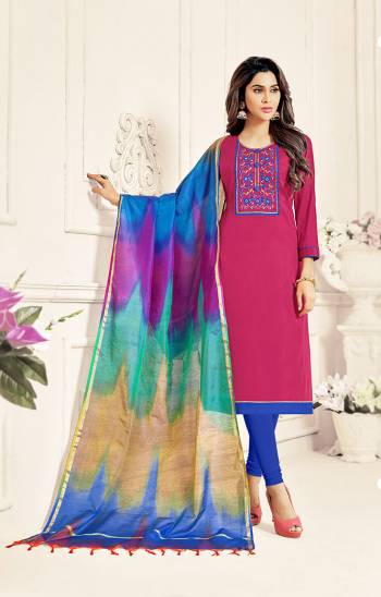 Grab This Designer Dress Material For Your Casual Or Semi-Casual Wear. This Dress Material Is Fabricated On Cotton Paired With Soft Silk Dupatta. Best Part About Dress Material Is That you Can Get This Stiitched As Per Your Desired Comfort Keeping Extra Margin. 