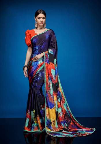 As Per Your Comfort Grab This Very Pretty Abstract Printed Saree Fabricated On Crepe Silk Paired With Crepe Silk Fabricated Blouse. This Saree Is Light In Weight And Easy To Carry All Day Long. 