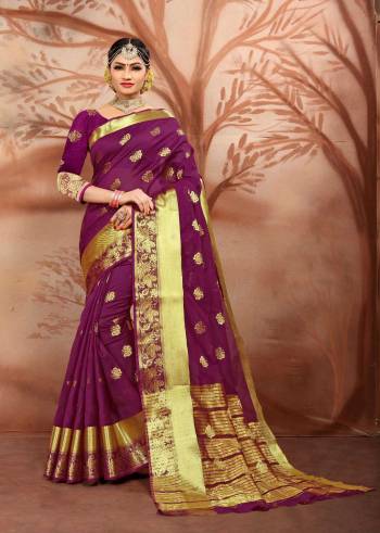 This Festive Season, Adorn A Pretty Look With Comfort Wearing This Saree Fabricated On Cotton Silk Beautified With Weave All Over It. This Saree Is Light Weight And Easy To Drape. Buy Now.