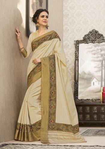 Rich And Elegant Looking Saree Is Here In Cream Color Paired With Cream Colored Blouse. This Saree And Blouse Are Fabricated On Art Silk Beautified With Printed Lace Border. Buy Now.