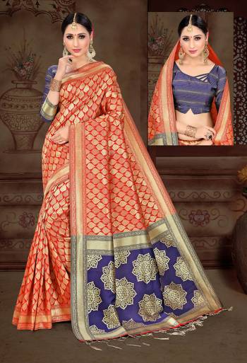 Presenting this Red colored saree, which will make you look striking and even more beautiful. Made of art silk with heavy zari woven work, this saree is quite comfortable to wear and easy to drape as well. 