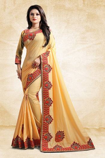 Add This Pretty Designer Saree To Your Wardrobe In Yellow Color Paired With Golden Colored Blouse. This Saree And Blouse Are Silk Based Beautified With Heavy Embroidered Lace Border. Buy Now.