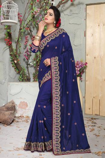 Celebrate This Festive Season With Rich Embroidered Designer Saree Having An Elegant Embroidery Over The Border With Small Butti All Over. This Saree And Blouse Are Silk Based Which Is Durable And Gives A Rich Look To Your Personality. 