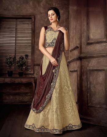 The lehenga saree is all about the conventional code of dressing merged with an everlasting taste of elegance. Adorn it with classic jewels to look ethereal.