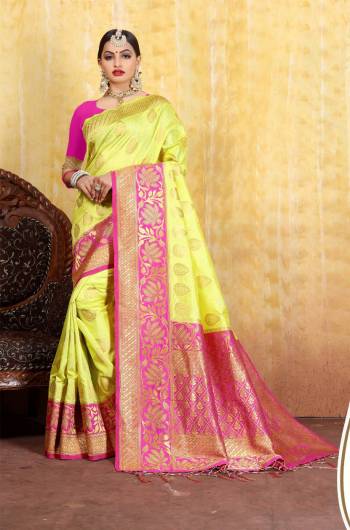 Grab This Pretty Saree For The Upcoming Festive Season With This Heavy Woven Saree Fabricated In Cotton Silk Jacquard Paired With Art Silk Fabricated Blouse. This Saree And Blouse Are Light Weight And Easy To Carry Throughout The Gala.