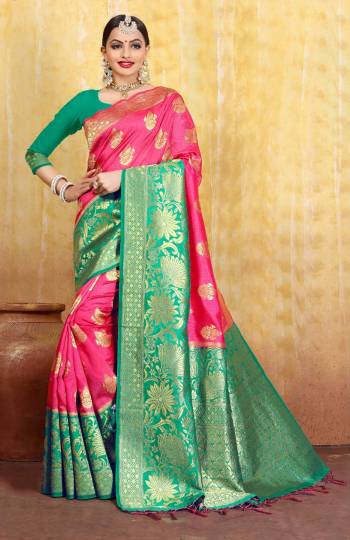 Grab This Pretty Saree For The Upcoming Festive Season With This Heavy Woven Saree Fabricated In Cotton Silk Jacquard Paired With Art Silk Fabricated Blouse. This Saree And Blouse Are Light Weight And Easy To Carry Throughout The Gala.