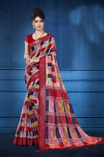 Add This Pretty Saree For your Semi-Casual Wear With Digital Prints All Over. This Saree And Blouse Are Fabricated On Linen Which Ensures Superb Comfort All Day Long. 