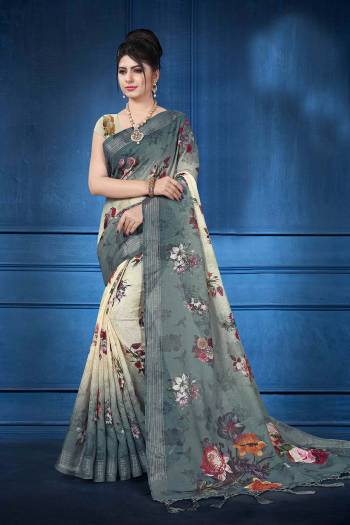 Add This Pretty Saree For your Semi-Casual Wear With Digital Prints All Over. This Saree And Blouse Are Fabricated On Linen Which Ensures Superb Comfort All Day Long. 