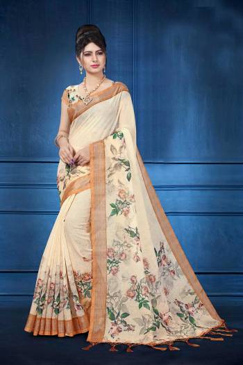 Add This Pretty Saree For your Semi-Casual Wear With Digital Prints All Over. This Saree And Blouse Are Fabricated On Linen Which Ensures Superb Comfort All Day Long. 