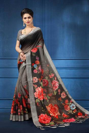 Add This Pretty Saree For your Semi-Casual Wear With Digital Prints All Over. This Saree And Blouse Are Fabricated On Linen Which Ensures Superb Comfort All Day Long. 