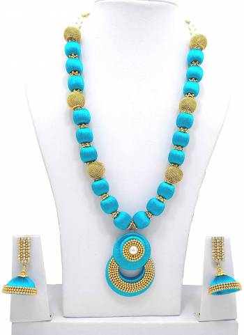 Give An Enhanced Look To Your Ethnic Attire Pairing It Up With This Attractive Necklace Set Made With Resham Threads And Beautified With Stone Work. Also It Comes With A Pretty Pair Of Earrings. This Set Can Be Paired With Same Or Contrasting Colored Attire. Buy This Now. 