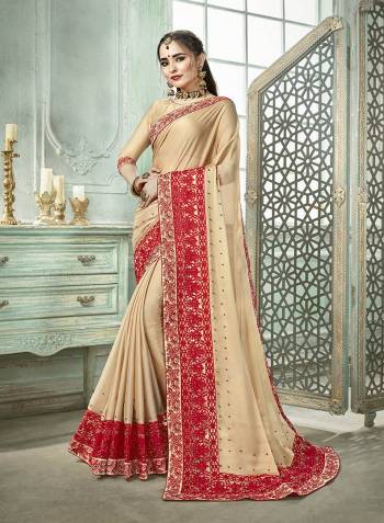 Comfort Comes First When Selecting Clothes, Grab This Light In Weight Beige Colored Saree Paired With Beige Colored Blouse. This Saree And Blouse Are Fabricated On Silk Georgette Beautified With Resham Embroidery And Moti Work. Buy Now.