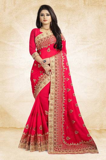 Celebrate This Festive Season With Beauty And Comfort Wearing This Heavy Designer Saree In Fuschia Pink Color Paired With Fuschia Pink Colored Blouse. This Saree Is Georgette Based With Heavy Embroidery Paired With Art Silk Fabricated Blouse. Buy Now.