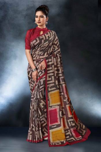 Add This Pretty Saree For your Semi-Casual Wear With Digital Prints All Over. This Saree And Blouse Are Fabricated On Tussar Art Silk Which Ensures Superb Comfort All Day Long.