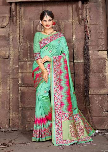 Grab This Pretty Saree For The Upcoming Festive Season With This Heavy Woven Saree Fabricated In Art Silk Paired With Art Silk Fabricated Blouse. This Saree And Blouse Are Light Weight And Easy To Carry Throughout The Gala 