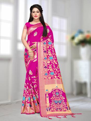 For A Rich And Elegant Look, Grab This Silk Based Saree Which Is?Suitable For All. This Saree Is Fabricated On Banarasi Art Silk Paired With Banarasi Art Silk Fabricated Blouse. It Is Beautified With Weave All Over. Buy Now