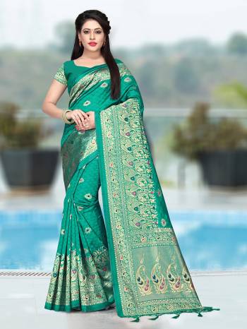 Grab This Pretty Saree For The Upcoming Festive Season With This?Heavy Woven Saree Fabricated On Banarasi Art Silk Paired With Banarasi Art Silk Fabricated Blouse. This Saree And Blouse Are Light Weight And Easy To Carry Throughout The Gala