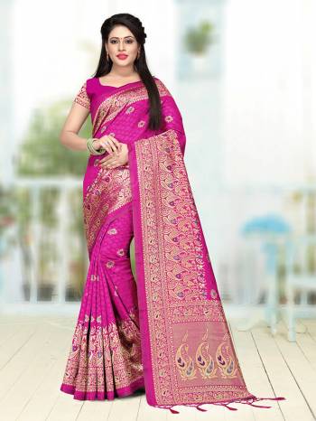 For A Rich And Elegant Look, Grab This Silk Based Saree Which Is?Suitable For All. This Saree Is Fabricated On Banarasi Art Silk Paired With Banarasi Art Silk Fabricated Blouse. It Is Beautified With Weave All Over. Buy Now