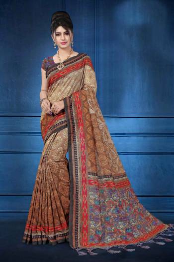 Add This Pretty Saree For your Semi-Casual Wear With Digital Prints All Over. This Saree And Blouse Are Fabricated On Art Silk Which Ensures Superb Comfort All Day Long.