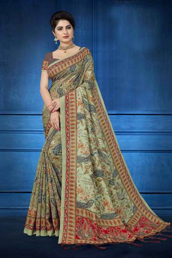 Add This Pretty Saree For your Semi-Casual Wear With Digital Prints All Over. This Saree And Blouse Are Fabricated On Art Silk Which Ensures Superb Comfort All Day Long.