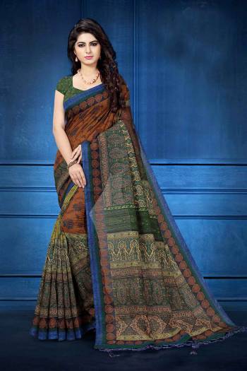 Add This Pretty Saree For your Semi-Casual Wear With Digital Prints All Over. This Saree And Blouse Are Fabricated On Art Silk Which Ensures Superb Comfort All Day Long.