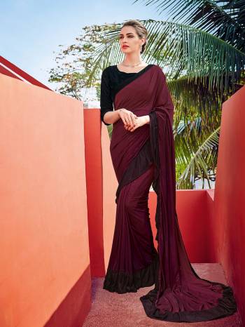 Look attractively Gorgeous and Beautiful after wearing this beautiful Maroon color inported fabrics with ruffled/ frill border saree. this party wear saree won't fail to impress everyone around you. this gorgeous saree featuring a beautiful mix of designs. Its attractive color and designer imported heavy embroidered design, party wear ruffled/ frill saree Patterns, beautiful floral design work over the attire & contrast hemline adds to the look. Comes along with a contrast unstitched blouse.