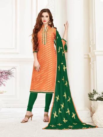 Grab This Beautiful And Attractive Dress Material And Get This Stitched As Per Your Desired Fit And Comfort. Its Top Is Fabricated On Jacquard Silk Paired with Cotton Bottom And Chiffon Dupatta. Buy Now.