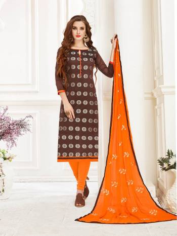 Add This Pretty Dress Material To Your Wardrobe And Get This Stitched As Per Your Desired Fit And Comfort. Its Top Is Fabricated On Jacquard Silk Paired With Cotton Bottom And Chiffon Dupatta. This Suit Is Light Weight And Easy To Carry All Day Long.