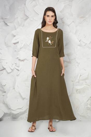 New Shade Is Here Green With This Designer Readymade Kurti In Olive Green Color Fabricated On Linen. Its Fabric Is Soft Towards Skin And Easy To Carry All Day Long. 