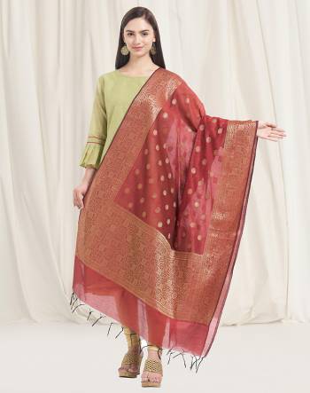 Pair Up This Beautiful Dupatta With Your Simple Or Heavy Suit. This Pretty Dupatta Is Fabricated On Banarasi Art Silk Beautified with Weave All Over. It Is Light In Weight And Easy To Carry all Day Long. 