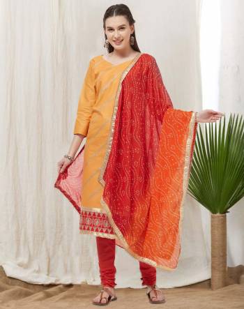 Celebrate This Festive Season With Beauty And Comfort Wearing This Straight Suit. This Dress Material Is cotton Based Paired With bandhani Printed Chiffon Fabricated Dupatta. This Suit Is Light Weight And Easy To Carry All Day Long. 