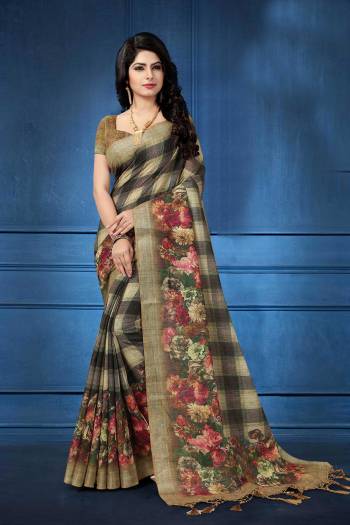 Grab This Pretty Printed Saree For Your Semi-Casuals. This Saree?And Blouse Are Fabricated On Linen Beautified With Digital Prints All Over It, This Saree Is Light In Weight And Easy To Carry All Day Long.