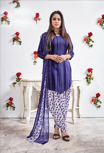 This Pretty crepe fabricated floral printed patiala style suit comes with Crepe fabricated bottom with chiffon  printed dupatta. Get This Dress Material Stitched As Per your Desired Fit And Comfort. Pair it with high heels and look effortlessly chic and fashionable.