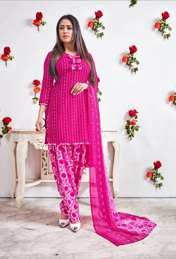 Beat This Heat This Summer With Some Casuals Like These Pretty Dress Materials. This Dress Material Is Fabricated On Crepe Paired With Chiffon Fabricated Dupatta. It Is Beautified With Prints All Over. Buy Now.