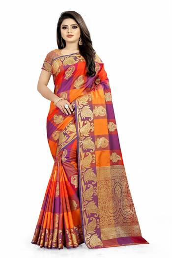 Go Colorful With This Multi Colored Silk Based Saree Paired With Multi Colored Blouse. This Saree And Blouse Are Fabricated On Jacquard Silk Beautified With Weave All Over. 