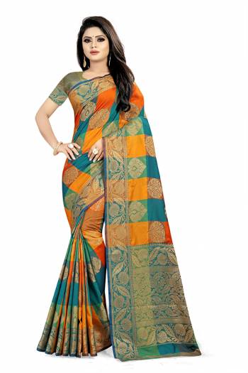 Go Colorful With This Multi Colored Silk Based Saree Paired With Multi Colored Blouse. This Saree And Blouse Are Fabricated On Jacquard Silk Beautified With Weave All Over. 