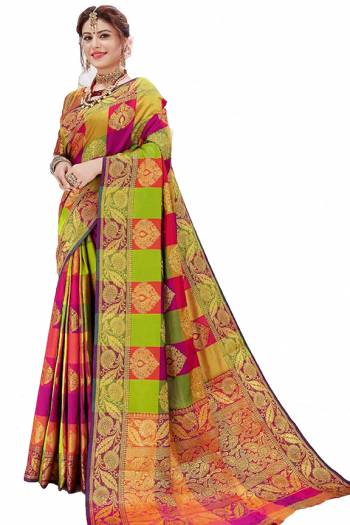 Go Colorful With This Multi Colored Silk Based Saree Paired With Multi Colored Blouse. This Saree And Blouse Are Fabricated On Jacquard Silk Beautified With Weave All Over. 