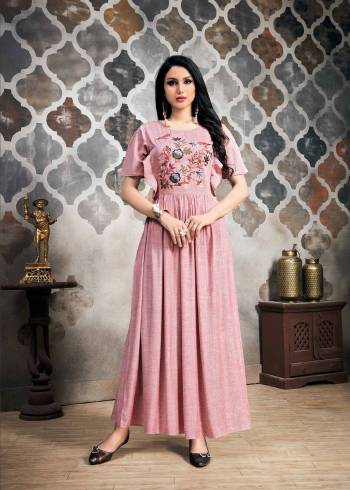 Look Pretty In This Designer Beautiful Designer Readymade Gown In Baby Pink Color Fabricated On Khadi Slub. It Is Available In All Regular Sizes Beautified With Embroidery Over The Yoke. 