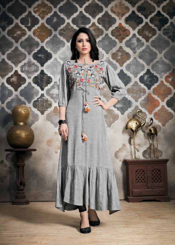 Look Pretty In This Designer Beautiful Designer Readymade Gown In Grey Color Fabricated On Khadi Slub. It Is Available In All Regular Sizes Beautified With Embroidery Over The Yoke. 