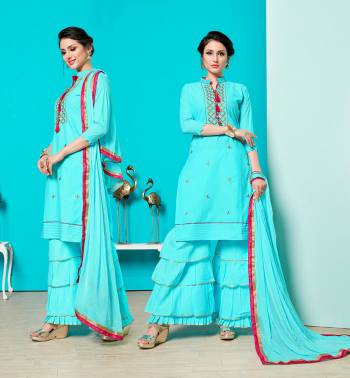 Grab This Designer Straight Suit For Your Semi-Casuals Of Festive Wear. This Dress Material Is Cotton Based Paired With Chiffon Fabricated Dupatta, Buy This Now. 