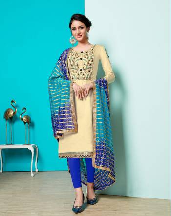 Grab This Designer Straight Suit For Your Semi-Casuals Of Festive Wear. This Dress Material Is Cotton Based Paired With Georgette Jacquard  Fabricated Dupatta, Buy This Now. 