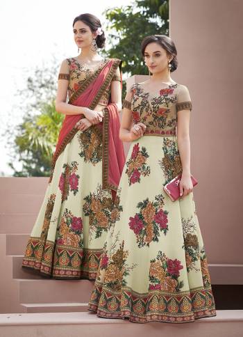 Grab This Designer Lehenga Choli For The Upcoming Festive And Wedding Season. This Lehenga Choli Is Fabricated On Satin Silk Paired With Chiffon Silk Dupatta. It Is Beautified Bold Floral Digital Prints And Thread Embroidery with Stone Work. Its Fabrucs Ensures Superb Comfort All Day Long. Buy Now.